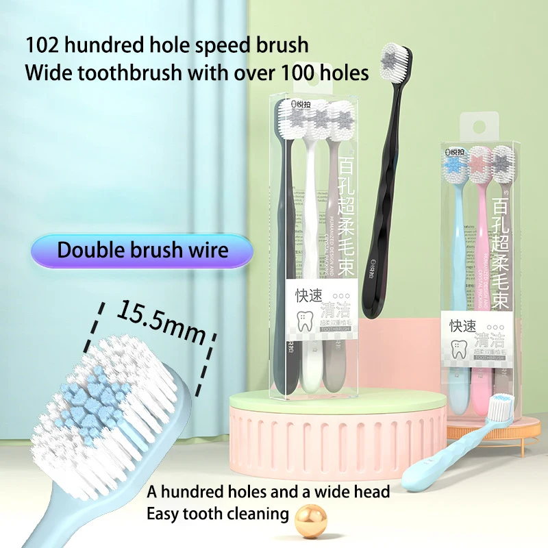 Adult household wide head soft bristled 3 PACKS toothbrush wholesale