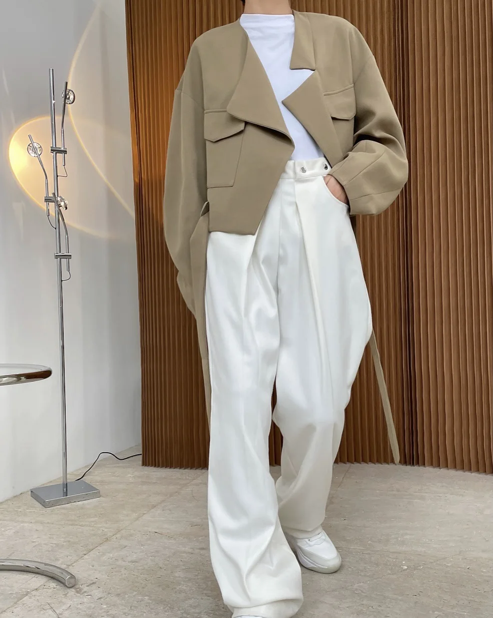 Women Coat Asymmetry Bandage Short Khaki Black Coats And Jackets Women Irregular All Match Loose Casual Coat Top