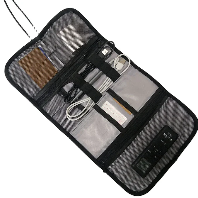 Small travel USB cable organizer bag,Waterproof Electronic Accessories Case Portable Double Layer Cable Storage Bag for Cord