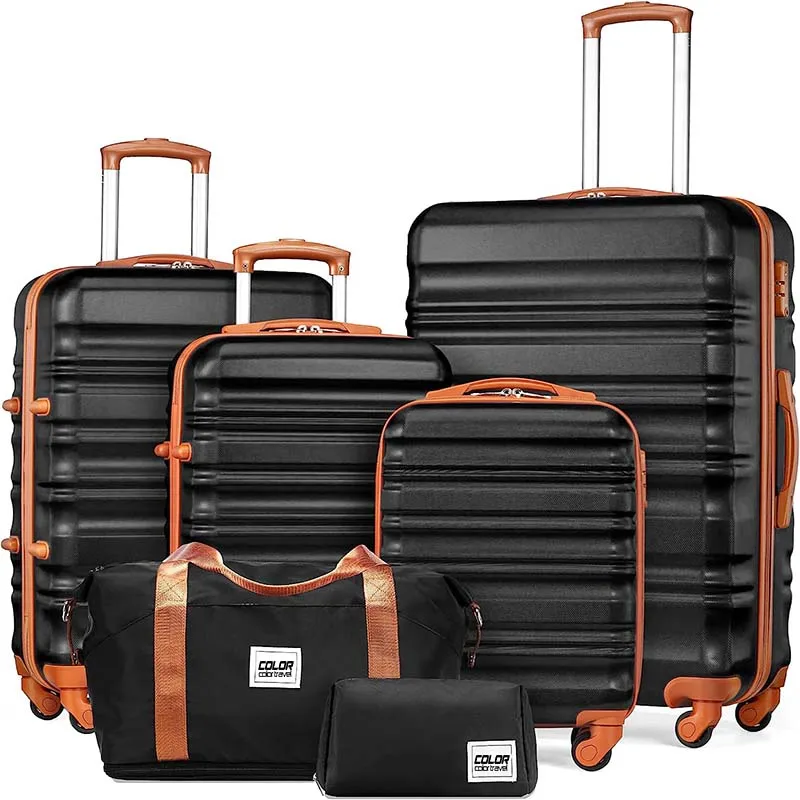 4 Piece Luggage Set ABS Hard Shell TSA Lock Spinner 4 Wheels Carry on Luggage Suitcase with 2 Bags