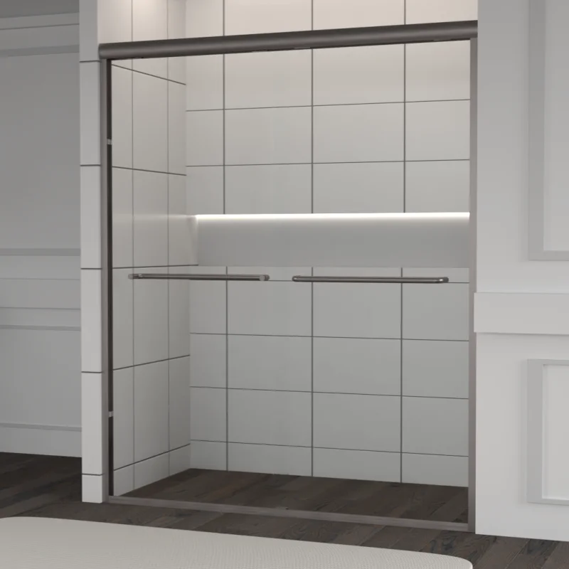 USA Stock Warehouse Brushed Nickel Framed 6mm Tempered Glass Shower Partition Sliding Shower Door