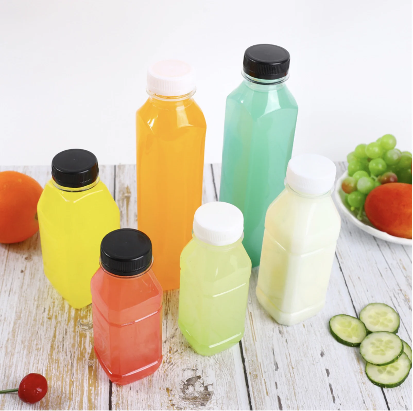 32 OZ 16 OZ 12 OZ 8 OZ Clear Plastic Beverage Bottle Juicer Containers with Screw Lids