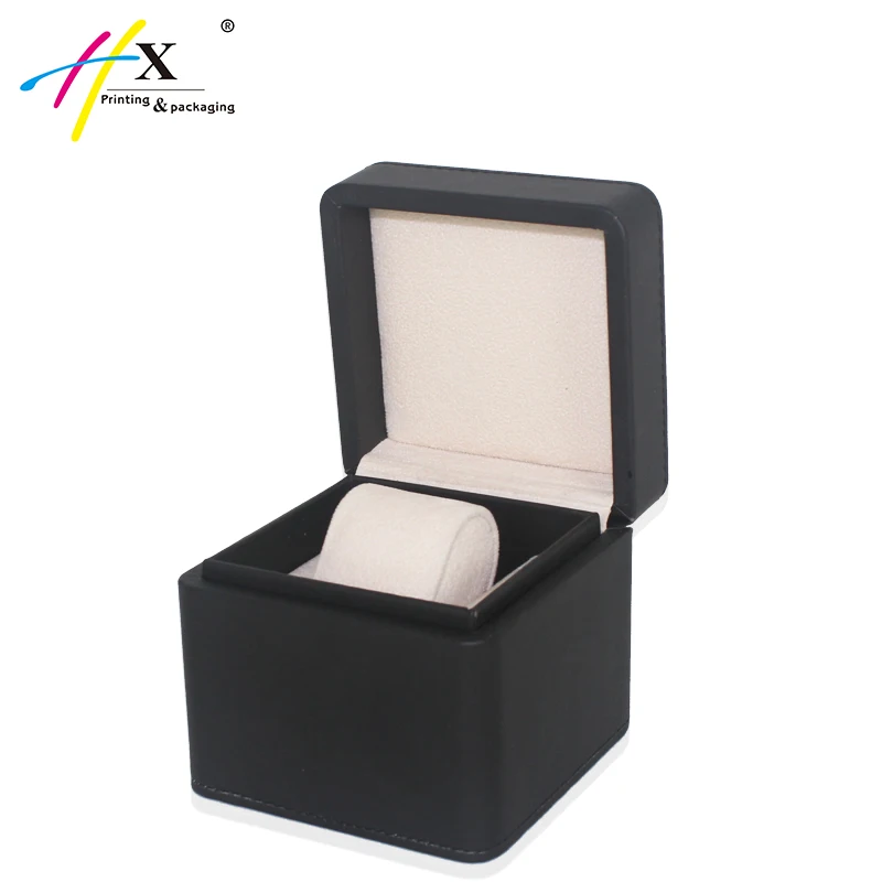 
Guangzhou manufactured black leather watch boxes with white velvet lining 