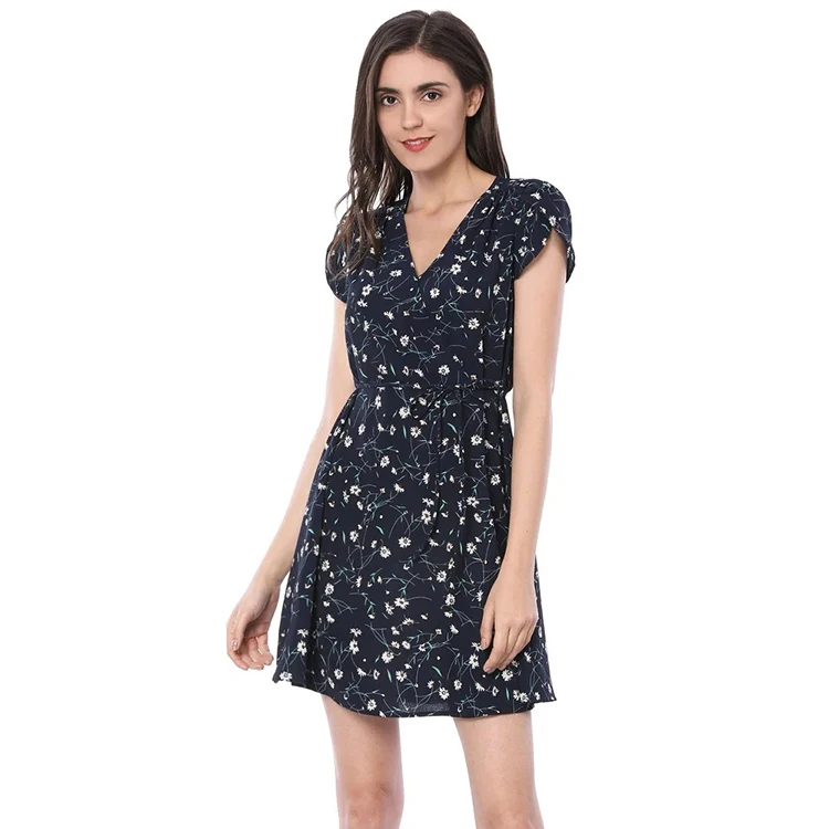 
Unique Bargains Women Floral Crossover V-neck Petal Sleeve Floral Dress 