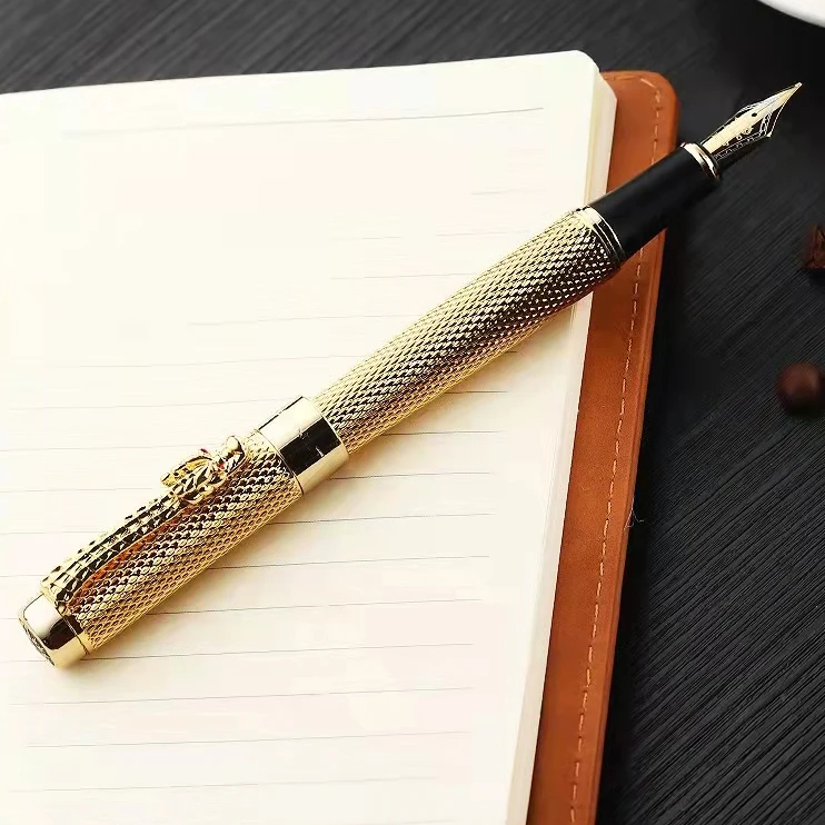 Ручка перьевая Jinhao Золотая с зажимом в виде головы дракона 1200