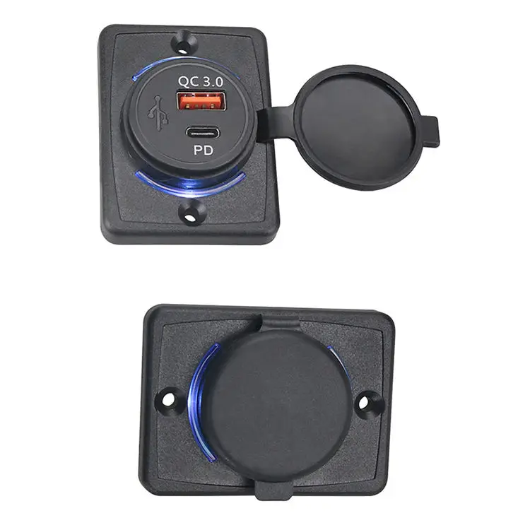 12V 2 Port Socket Waterproof 48W PD Type C&Quick Charger QC 3.0 dual usb Car charger