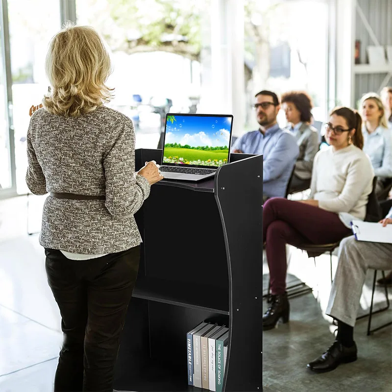 Wooden Lectern with Wheels Modern Podium Stand  Reception Desk with Good Shape Design for Churches School Hotel