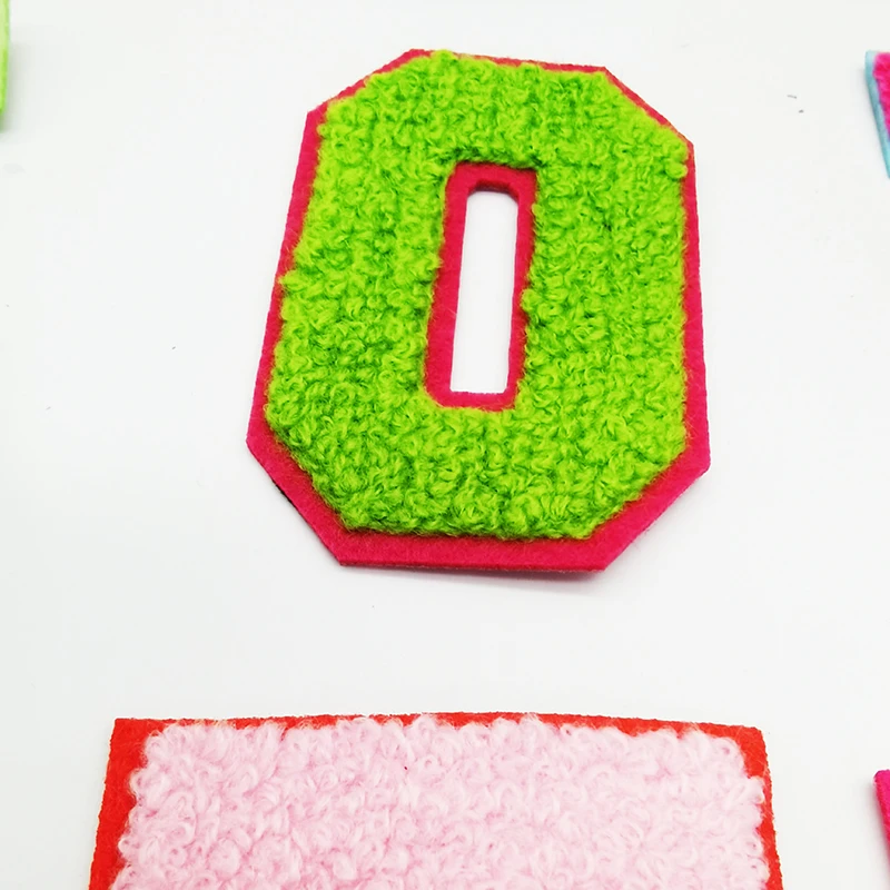 26 alphabets heat press backing colorful towel chenille letter patch iron on chenille patches for garment hat hoodie