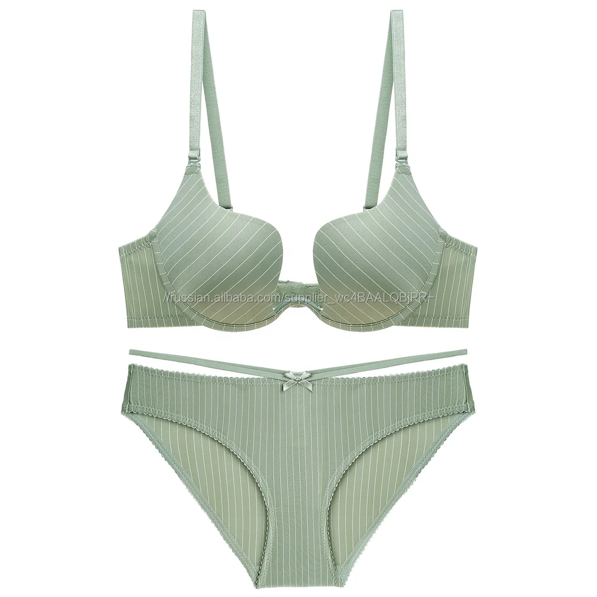 Deep U-Shaped Female Bralette Lingerie Push Up Seamless Striped Bra And Panty Set Custom Cotton Women Ladies Sexy Underwear Sets