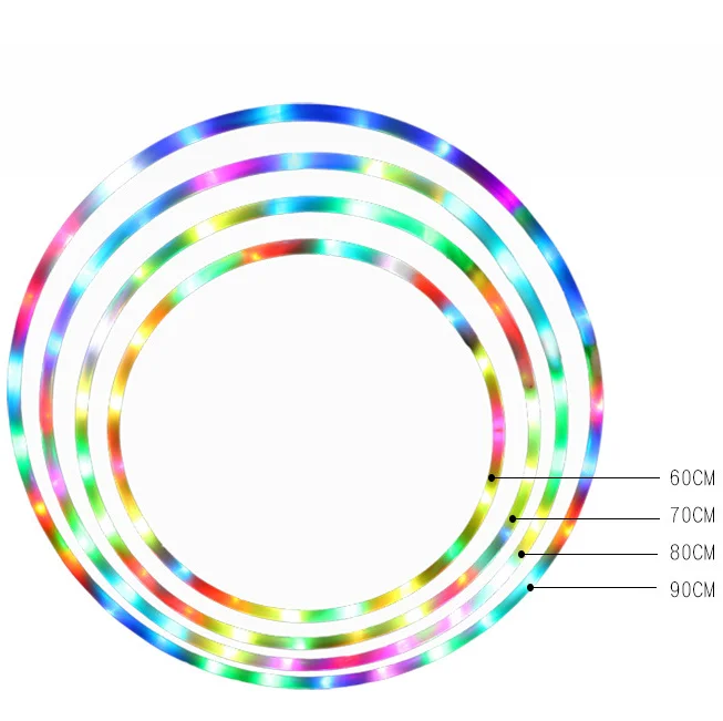 90CM Cheap Gymnastic Soft Plastic Pvc Multi-color Led Strip Hula Ring/Flashing Folding Adjustable Light Up Hoops For Kids Adults