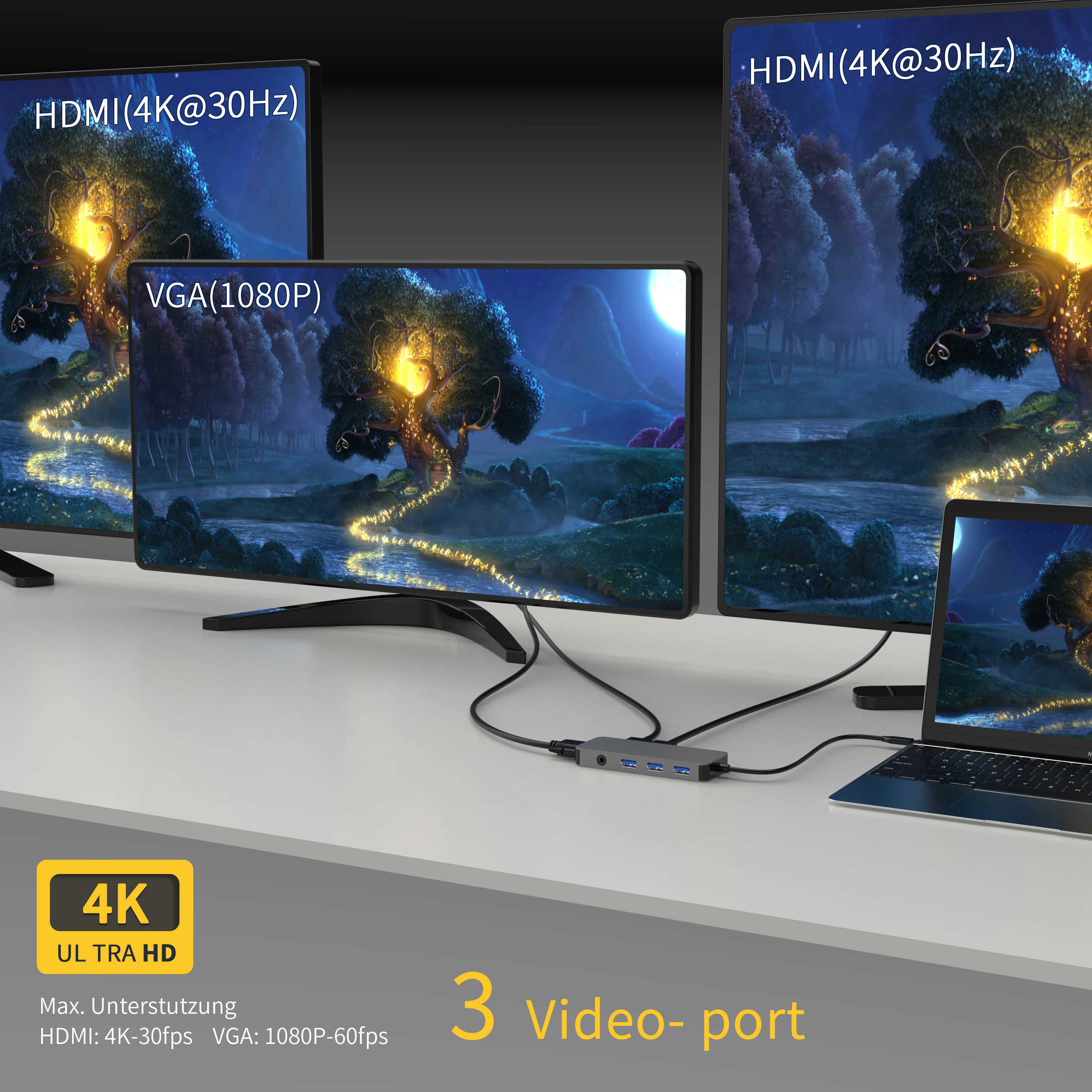 10 in 1 splitter usb c hub adapter for laptop and phone Dual 1080p HDMI VGA PD Charging 100w micro sd Multiports Hub