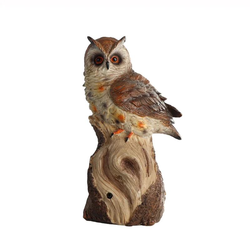 Modern Home Decoration Artificial Owl Figures Garden Statue Motion Sensor Statue Resin Crafts Souvenir Gift