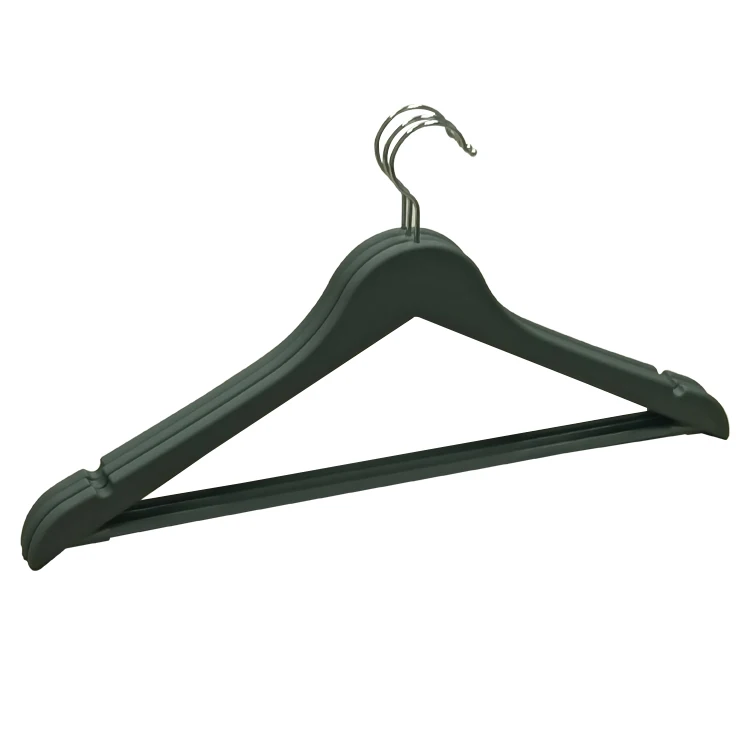 Custom Logo Plastic Hanger Clothing Store Hangers For Dress Black Clothes Pant Rubber Coating Hanger