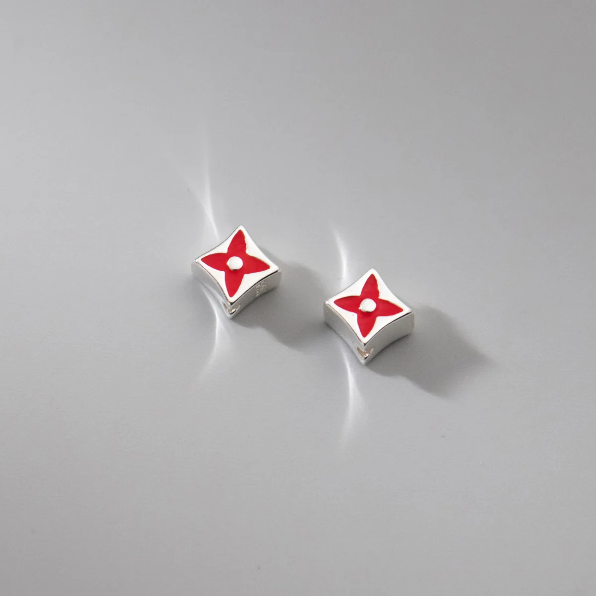 925 Sterling Silver Exquisite Colorful Rhombus Cube Four-leaf Clover Spacer Beads DIY Jewelry Making Accessories Wholesale