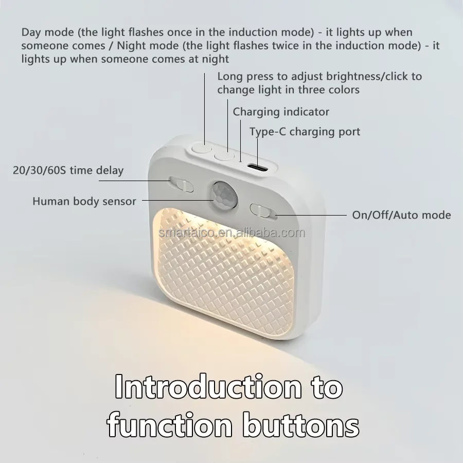 Stick on Mini Motion Sensor Light Indoor LED Light with Stepless Adjustable Brightness Rechargeable Battery Night Light