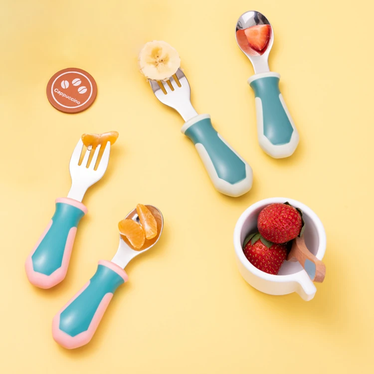 Baby products fork spoon set baby training spoon plastic Kids spoon and fork