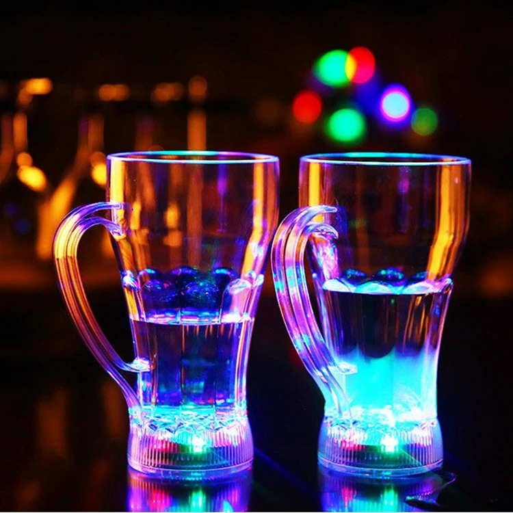 RICHSHINING Led light up cola cup 14oz PS flashing handle beer cup led drink cup for night bar party