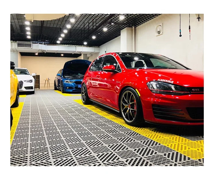 Rigid Modular Anti Slip Car Wash Drainage Plastic PP PVC Garage Floor Tile