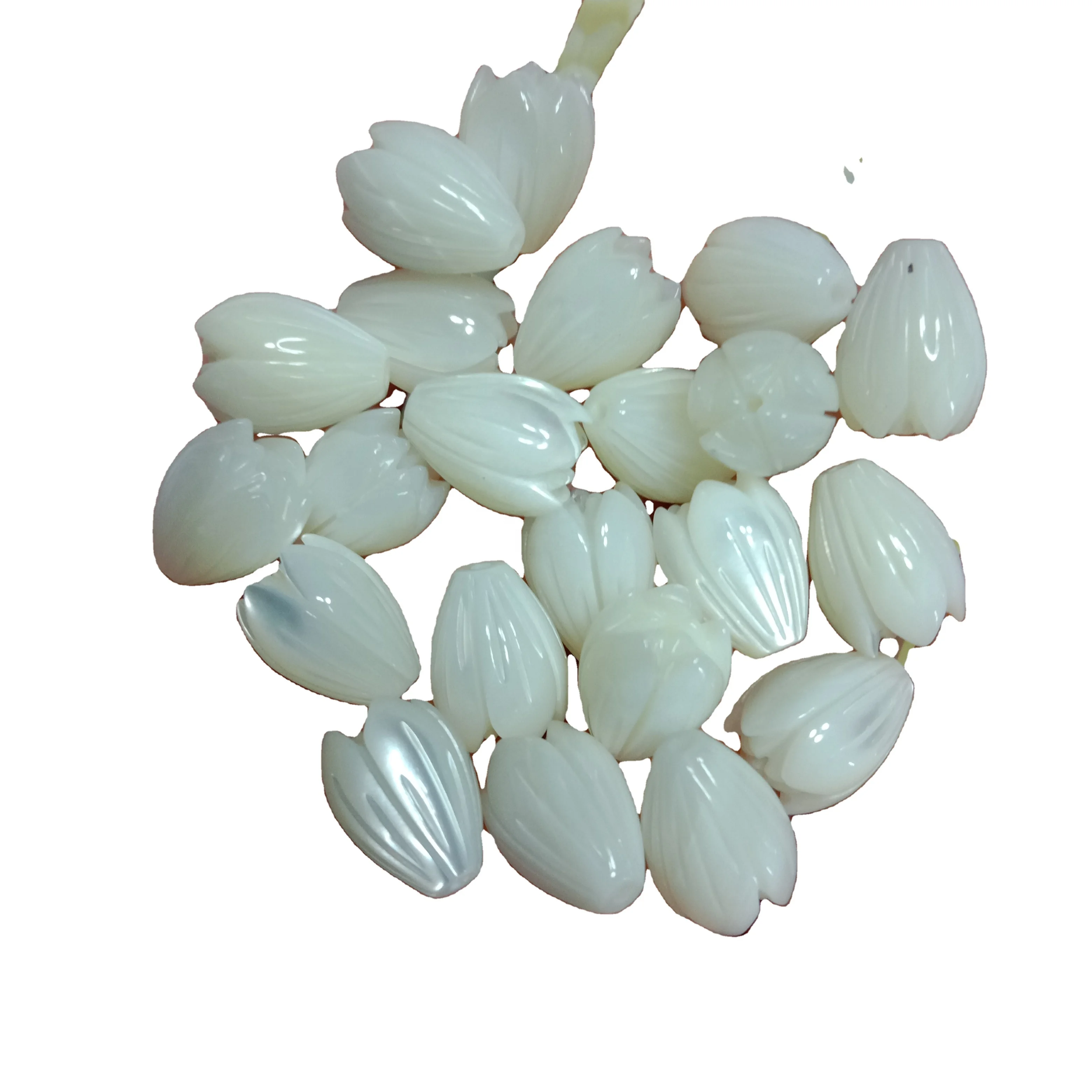 Natural White Shell Vintage Tulips White MOP Flower Beads White Mother of Pearl Tulip Flowers 10X13