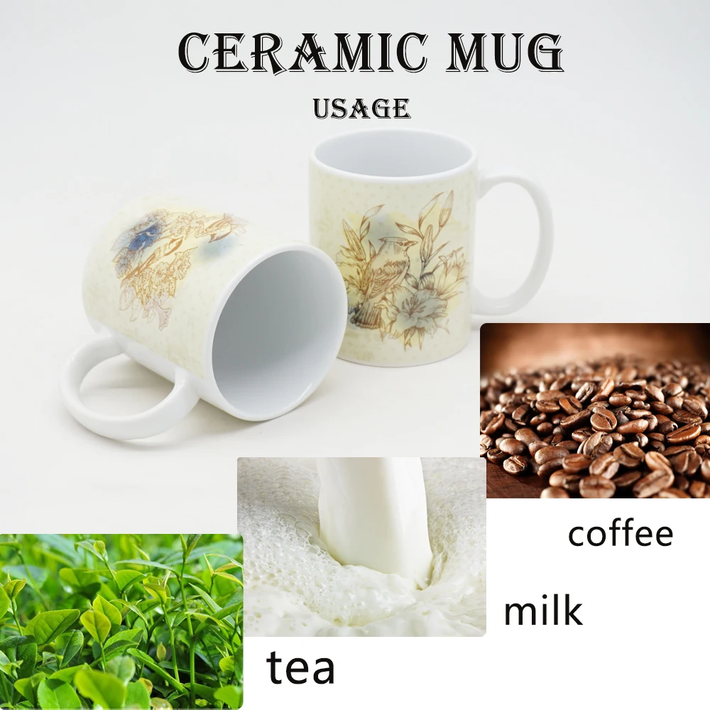 Custom 11oz yellow animal decal European style cute bird asymmetric tea coffee ceramic mug