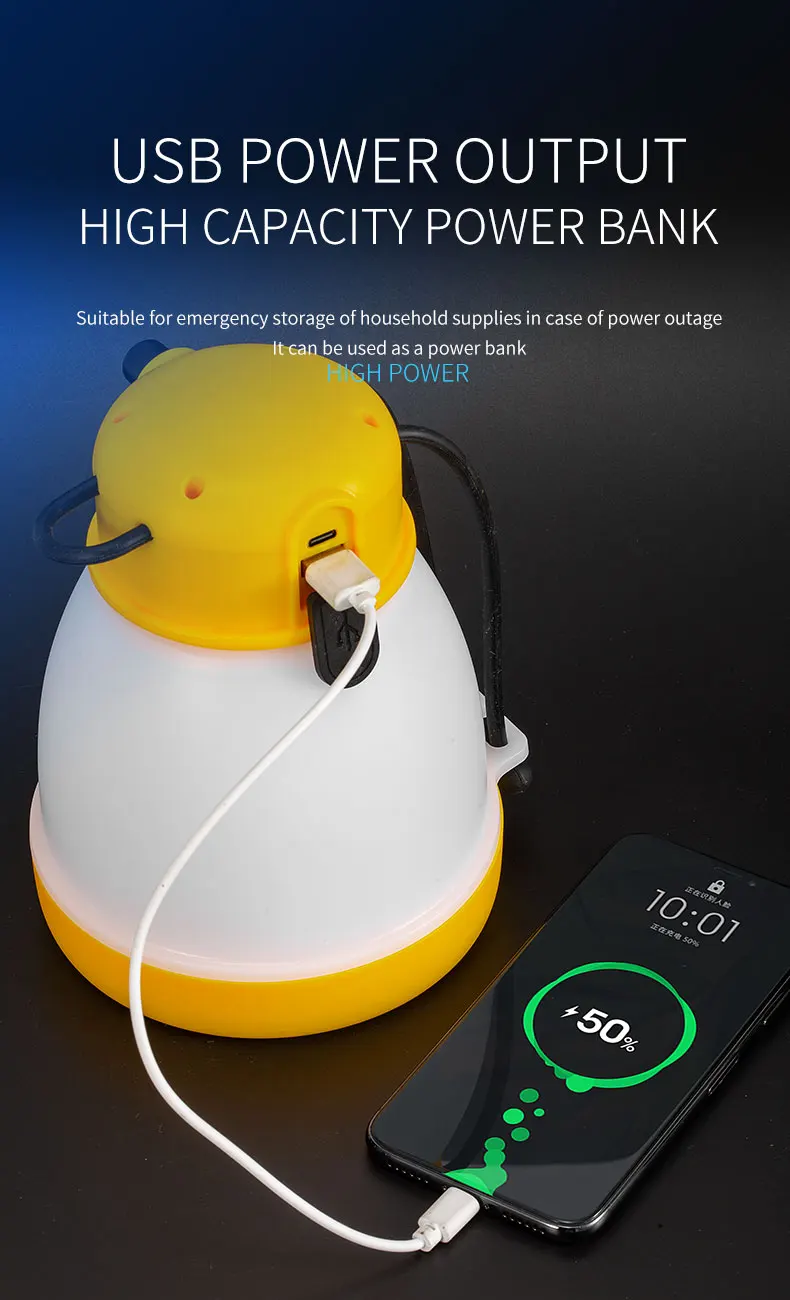 New Hanging USB Rechargeable Multifunctional Portable LED Flashlight Outdoor Tent Camping Light Portable