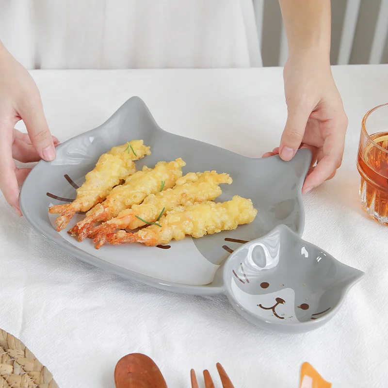 Hot sale Cute Cereal Soup Bowl Color Glaze Ceramic Cat Shape Bowls Hotel Ice Cream Bowl Set