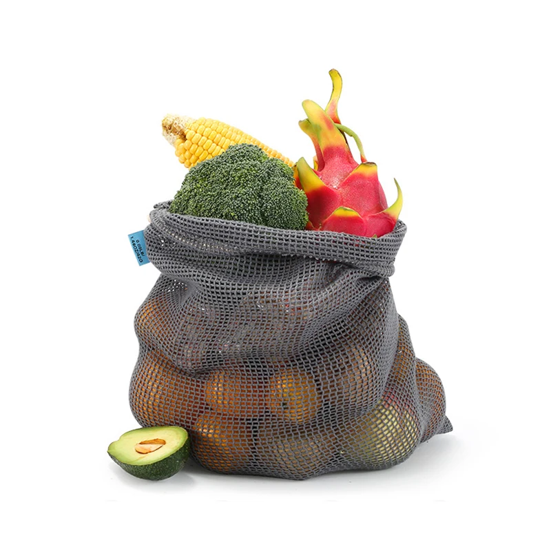 Reusable Cotton Mesh Produce Bag for Vegetable 100% Organic Cotton Promotion Drawstring Mesh Bag for Fruits