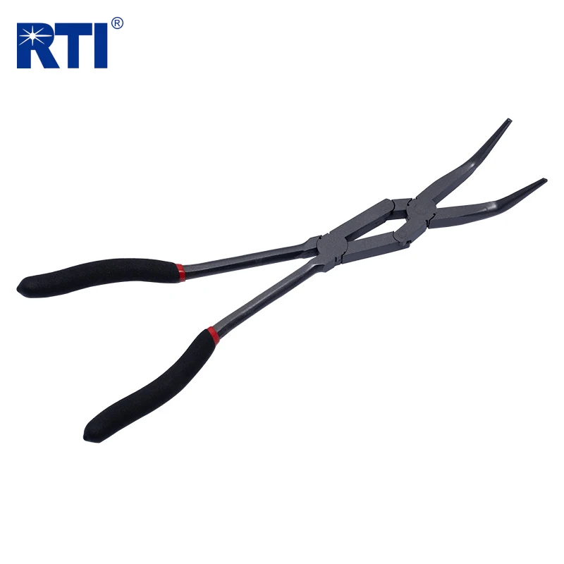 Custom 45 Degree Crucible Tongs Tools Carbon Steel Fishing Pliers Long Bent Nose Plier with Dipping Plastic Handle