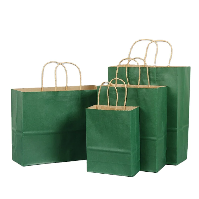 Kraft paper bag for food paper bag with ribbon handle square glassine clothes paper bag