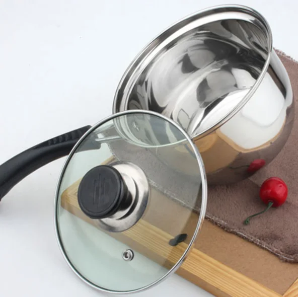XINCHU High quality 16cm Stainless Steel Milk Pot 304 Steel Sauce Pot With Cover For Cooking Sheep Mi Wth Insulated Heat Handle