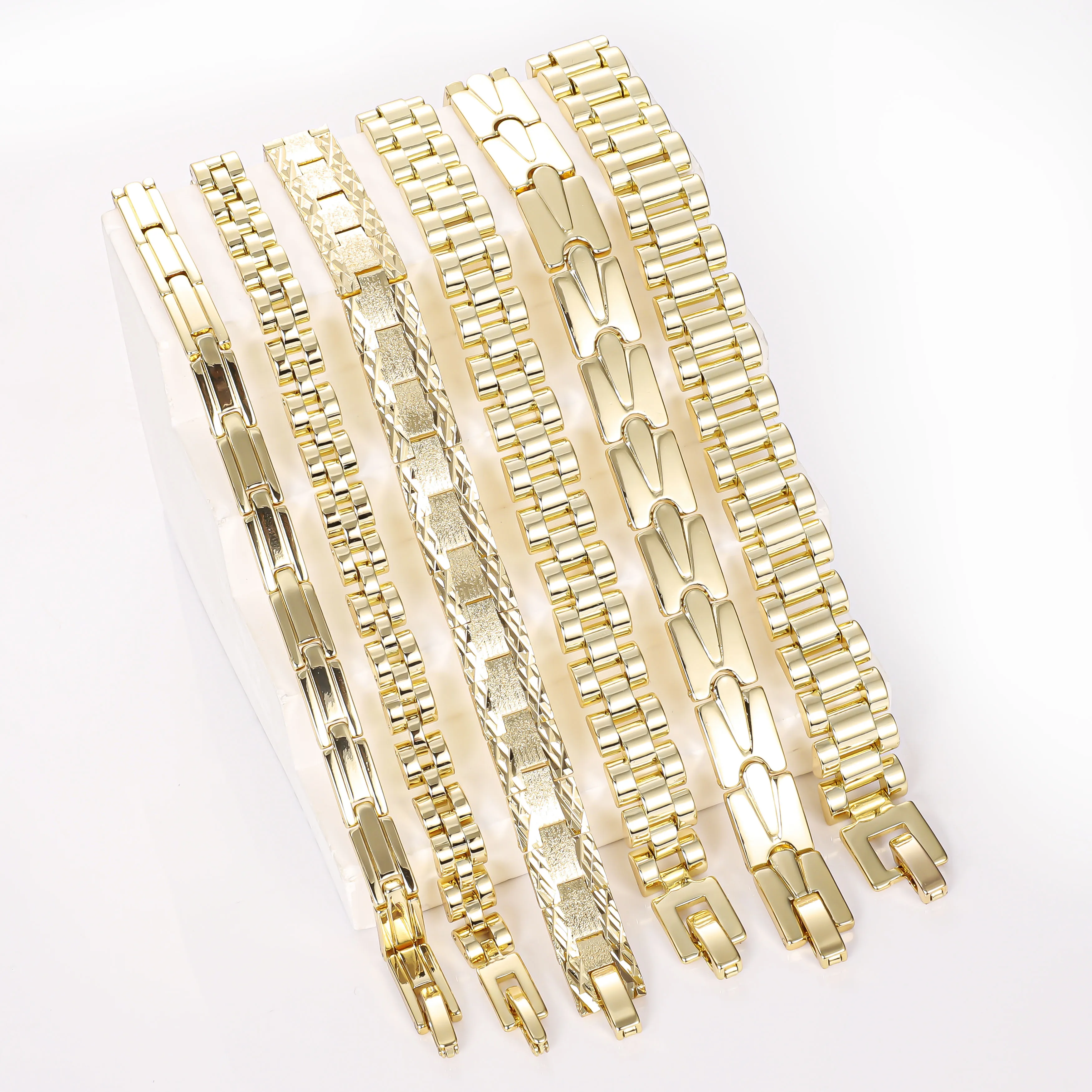 CM fashion 14k gold jewelry wholesale zirconia bracelet pulseras oro laminado plain Watch Band Link Chain Bracelet For Men Women