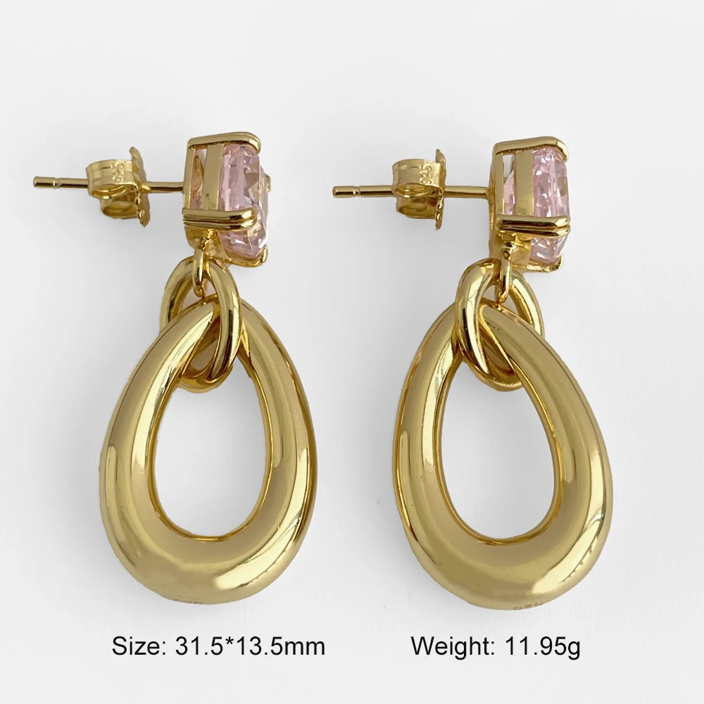 Carline Luxury Elegant Pink 5A Zirconia CZ Pendant Earrings 925 Sterling Silver 18K Gold Plated Custom Jewelry for Women Ladies