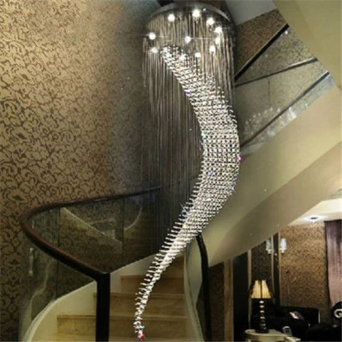 Modern Luxury Steel Ceiling Pendant Lights Optic Spiral Hanging Lamp Led Crystal Raindrop Chandelier for Home Hotel Villa