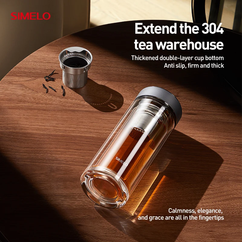 SIMELO 350ML High temperature resistant glass business affairs Tea Separation Double Layer Borosilicate Glass Tea mug glass cup