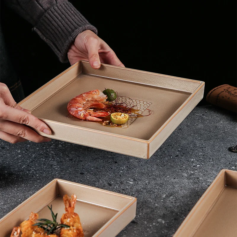custom logo restaurant catering flat porcelain white ceramic square dessert appetizer dinner Square plate for hot pot restaurant