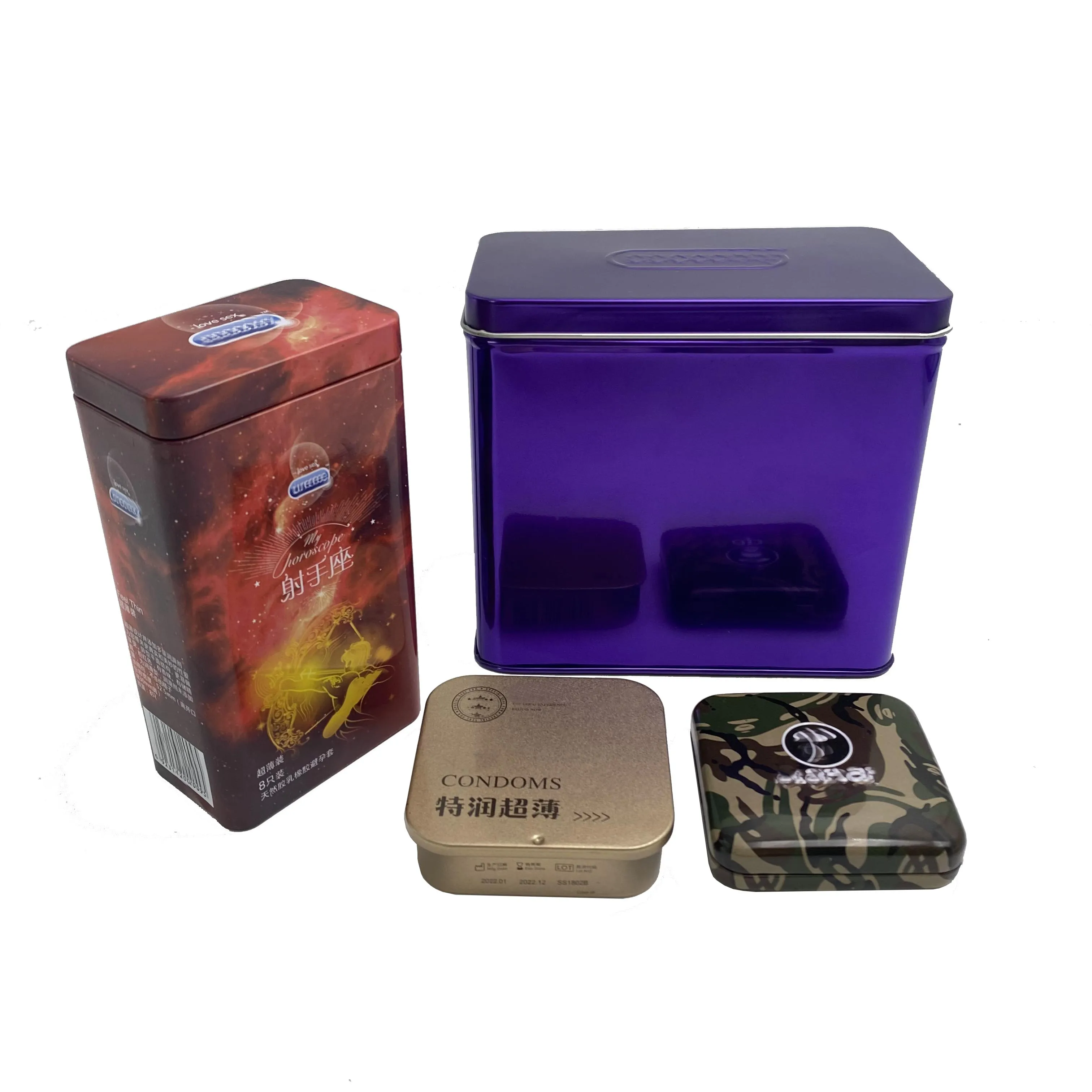 Custom printing condoms metal box tin container tin cans with lids