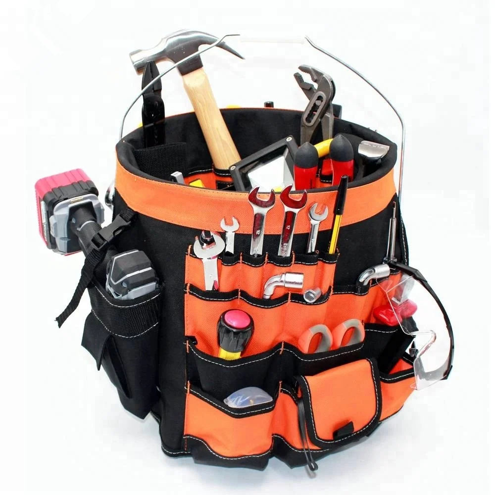 Multi-Purpose Bucket Tool Bag Polyester 19-pocket Design Scaffolding Foldable Durable Storage Tool Pouch Bag