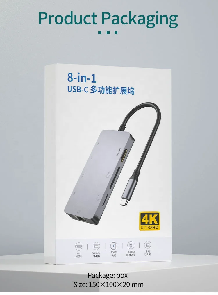 Ульт-unite Новый 8 в 1 взаимный обмен данными между компьютером и периферийными устройствами C док-станция с 4K HDMI Gigabit Ethernet SD устройство для считывания с tf-карт 5 Гбит/с USB 100 Вт PD порты USB C концентратор USB