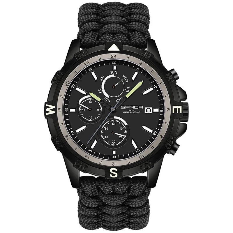 New Arrival Outdoor Tactical Watch For Men 5Bar Waterproof Sport Chronograph Six Needles Quartz Watch With Week Display