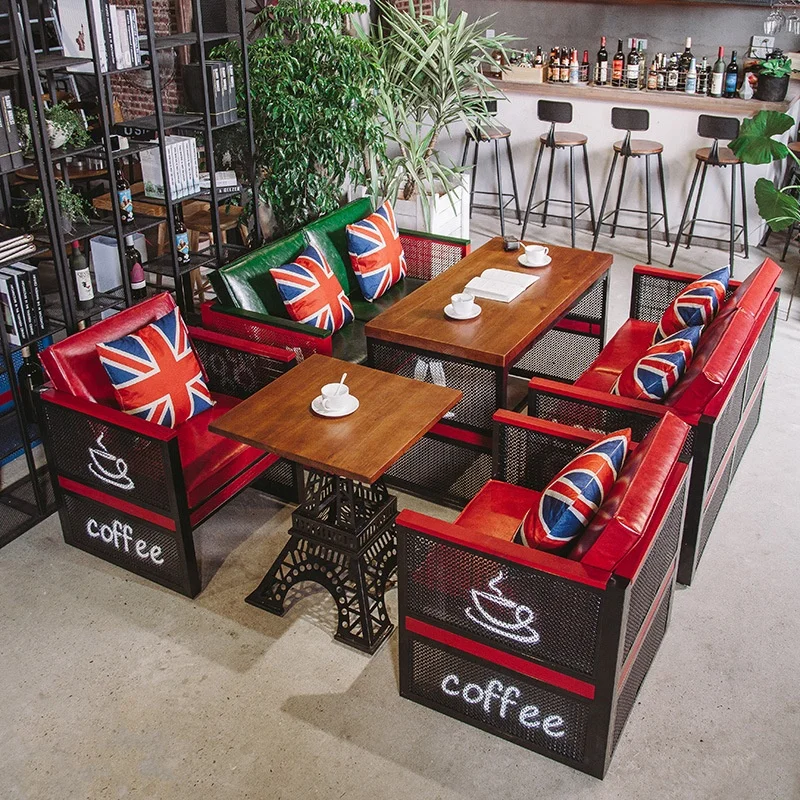 
American retro loft industrial iron art sofa used coffee shop bar table chair card seat sofa combination 