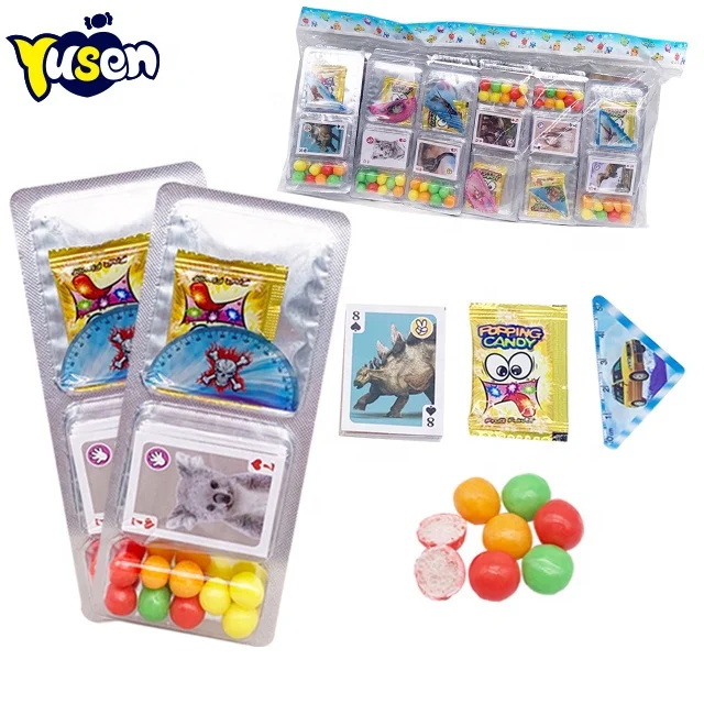 Wholesale 4 in 1 Toy Candy Playing Card Ruler with Fruity Popping Candy and Candy Ball
