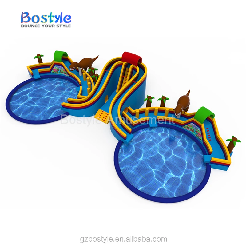 Popular Kids Ground Inflatable Theme Park Inflatable Water Park Games with Double Slide Pools Land Inflatable Aqua Park