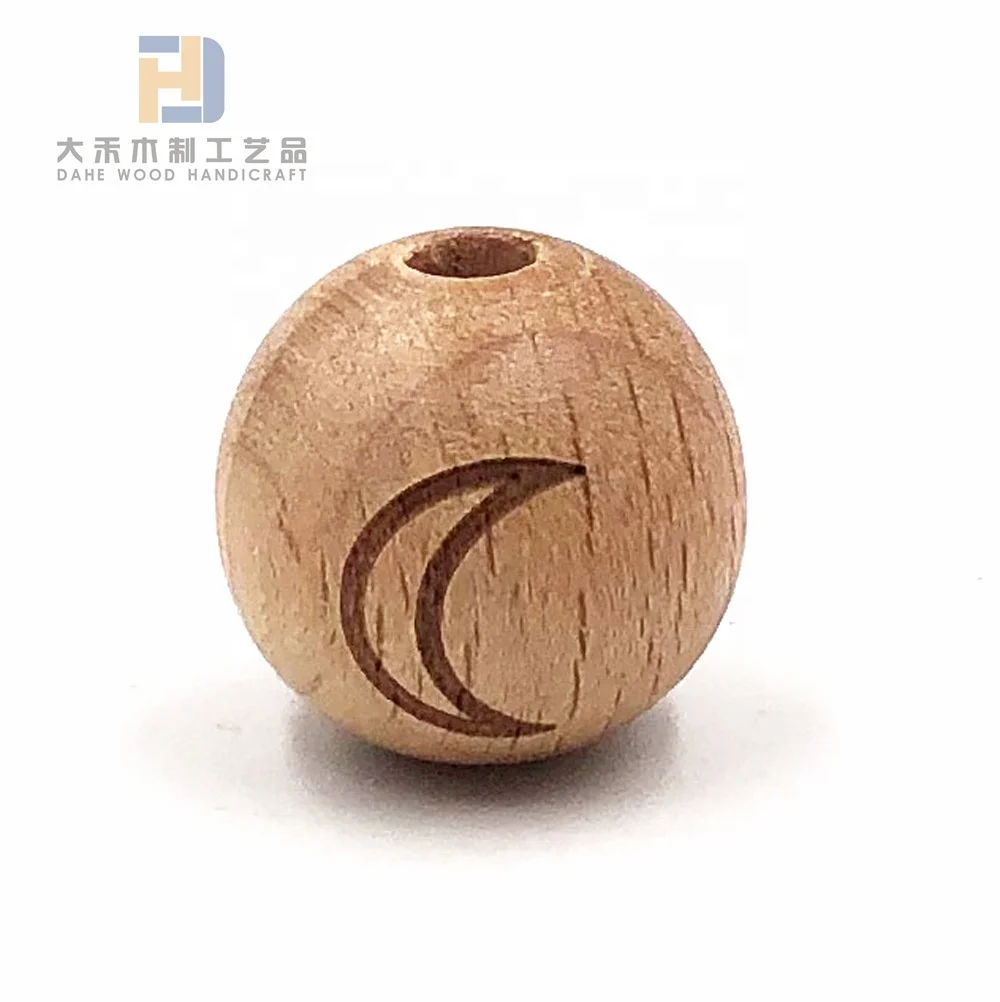 Laser-engraved 16-20mm Beech Wood Beads Custom Wooden Loose Bead for DIY Bracelet Crafts Baby Teether Making
