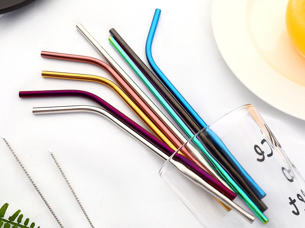 Hot Sale Reusable 304 Stainless Steel Drinking Straws Custom Tea Metallic Straw With Paper Box