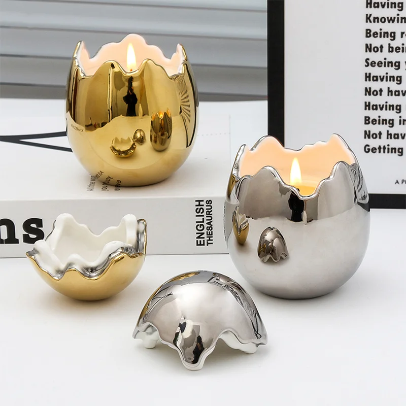 Silver Egg Shape Ceramic Candle Jar Ready to Ship