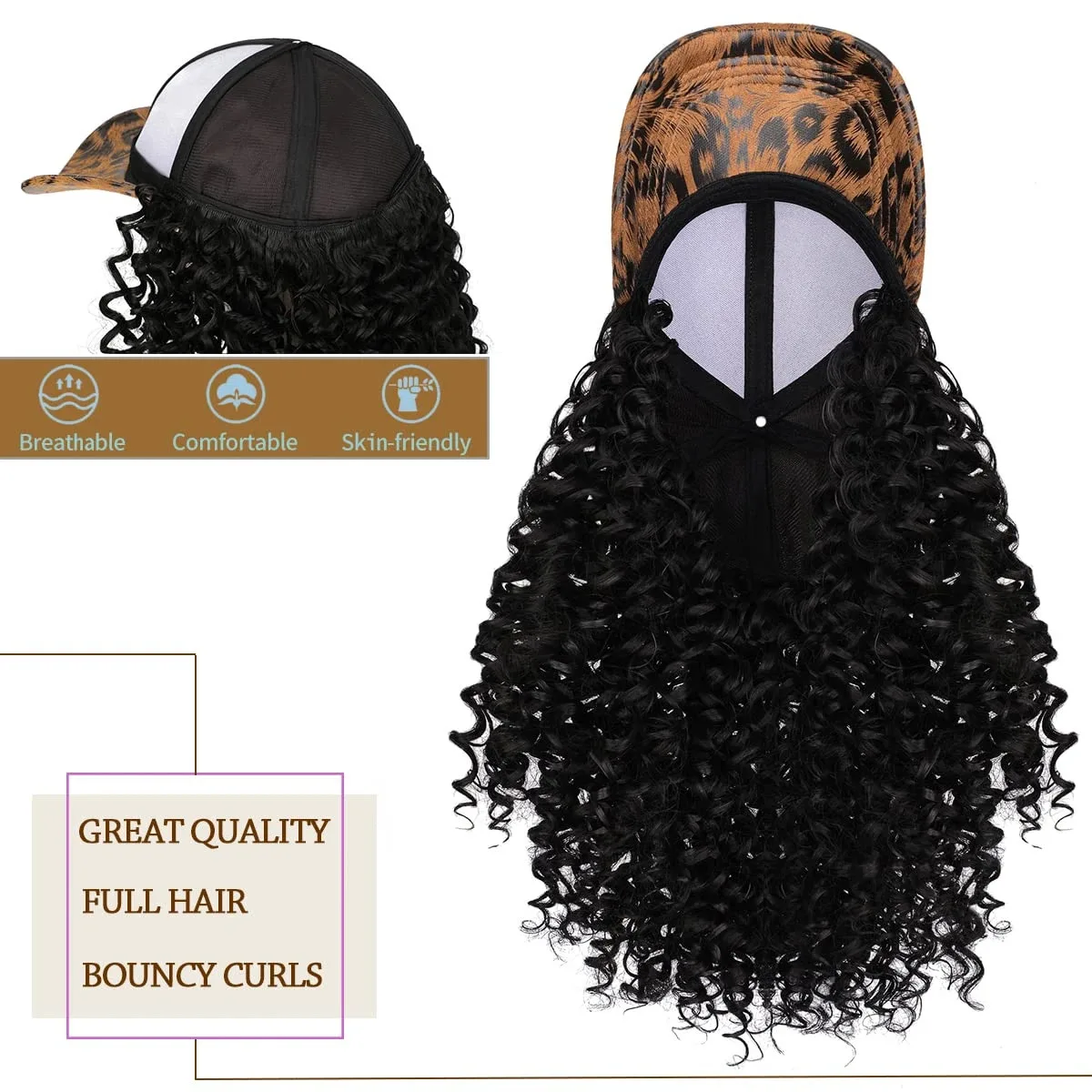 Natural Black/Brown Auburn Lace Cap Wig Synthetic Short Afro Kinky Curly Cosplay Style for Women Baseball Cap Wig with Hair