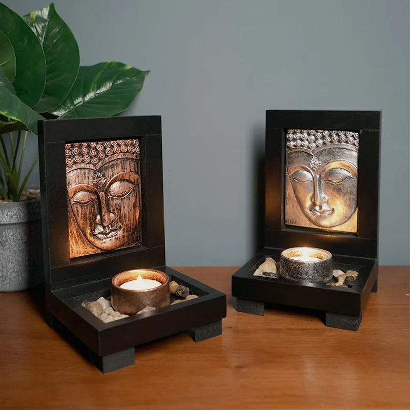 Buddha Statue Candlestick Resin Crafts Ornaments Antique Porch Home SPA Beauty Salon Decoration Holder for Cup Candle