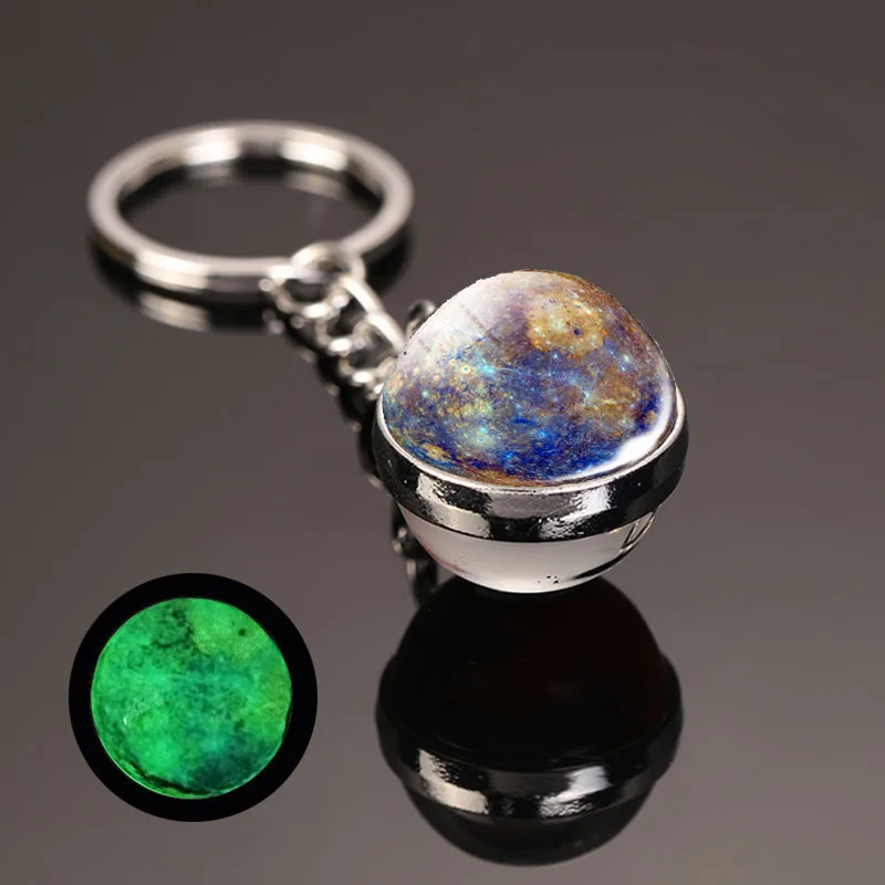 Solar System Planet Keyring Galaxy Nebula Luminous Keychain Moon Earth Sun Double Side Glass Ball Key Chain