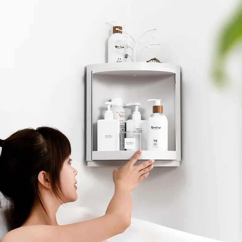 Bathroom Rotating Triangle Shelf Kitchen Toilet Wall Corner Free Punching Cosmetics Storage Racks