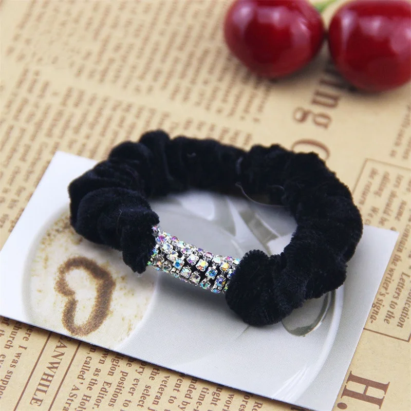 Custom Shiny Rhinestone Velvet Elastic Hair Rope Scrunchie Stretch Hair Tie For women Girl Hair Accessories Ponytail Holder